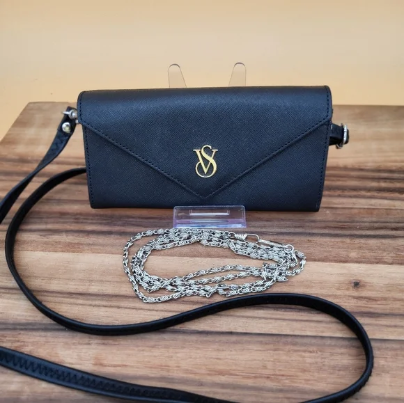 Victoria's Secret Black Crossbody w/Black Leather & Silver Chain Straps, EUC - Picture 7 of 7